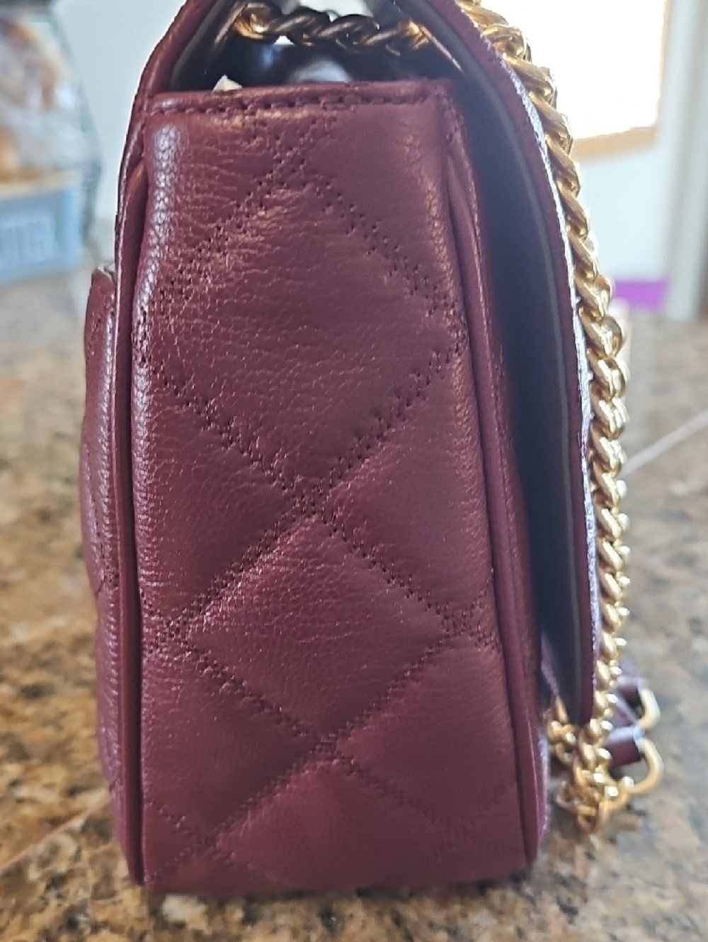 Tory Burch Quilted Willa Leather Shoulder Bag - Wine/claret with Gold Hardware - Picture 7 of 15
